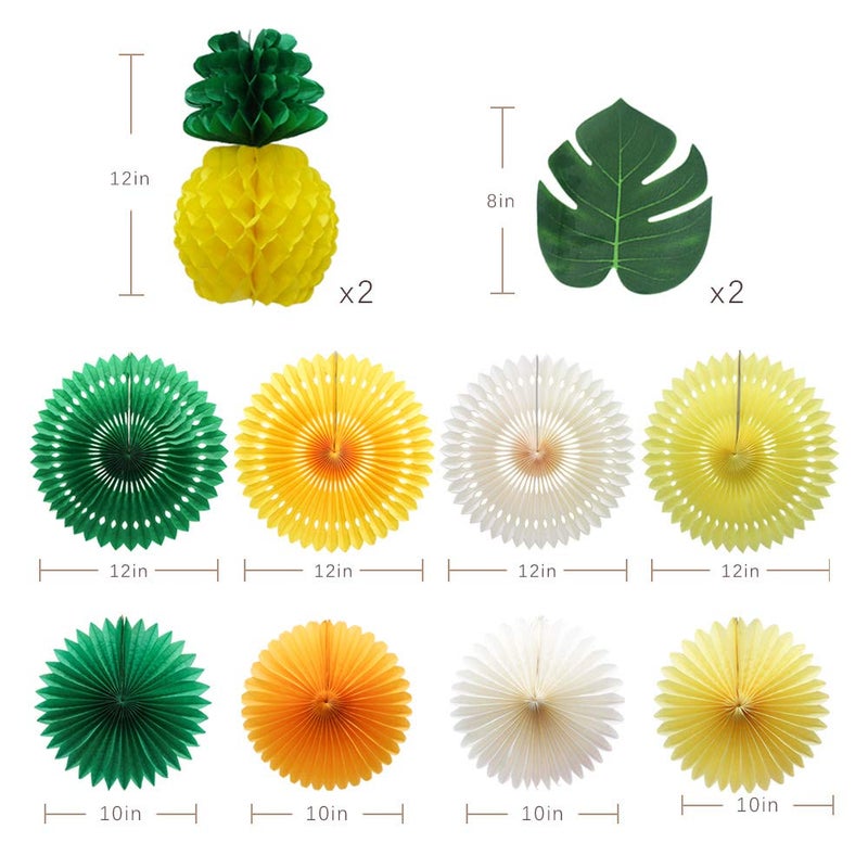 MEIDUO Summer Pineapple Party Decoration, Hawaiian Party Supplies Tropical Palm Leaves Honeycomb Pineapple Hanging Paper Fans for Adults Kids Birthday Baby Shower Bachelorette (Yellow) - Image 2